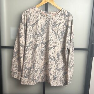 H by Halston Marble Print Sweatshirt in Cream and Gray